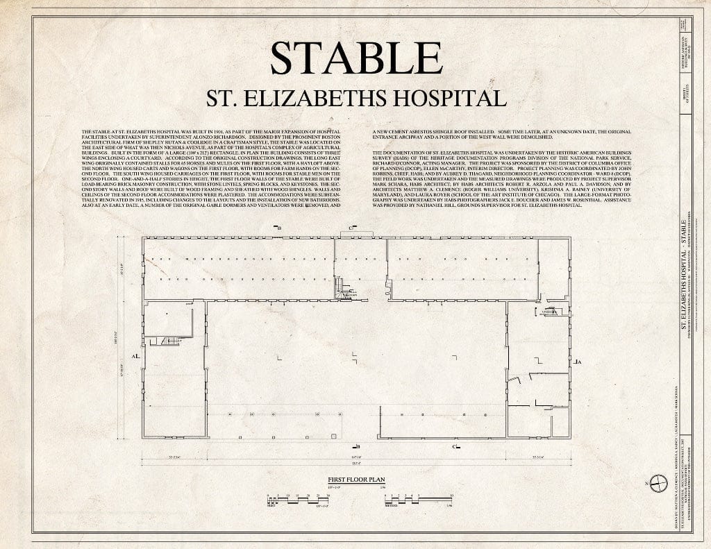 Blueprint 1. First Floor Plan - St. Elizabeths Hospital, Stable, 2700 Martin Luther King, Jr. Avenue Southeast, Washington, District of Columbia, DC