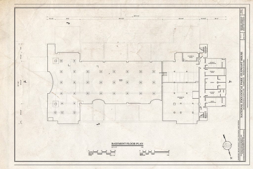 Blueprint Basement Floor Plan - National Zoological Park, Elephant House, 3001 Connecticut Avenue NW, Washington, District of Columbia, DC