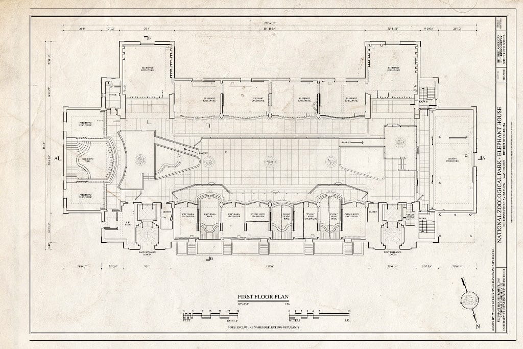 Blueprint First Floor Plan - National Zoological Park, Elephant House, 3001 Connecticut Avenue NW, Washington, District of Columbia, DC