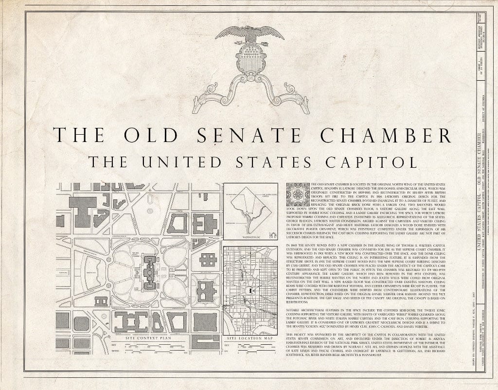 Blueprint Site Plan & Map - U.S. Capitol, Old Senate Chamber, Intersection of North, South, East Capitol Streets & Capitol Mall, Washington, District of Columbia, DC