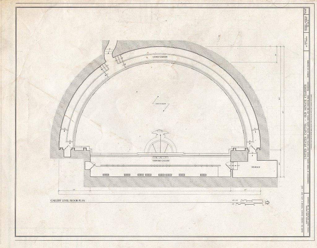 Blueprint East Elevation - U.S. Capitol, Old Senate Chamber, Intersection of North, South, East Capitol Streets & Capitol Mall, Washington, District of Columbia, DC