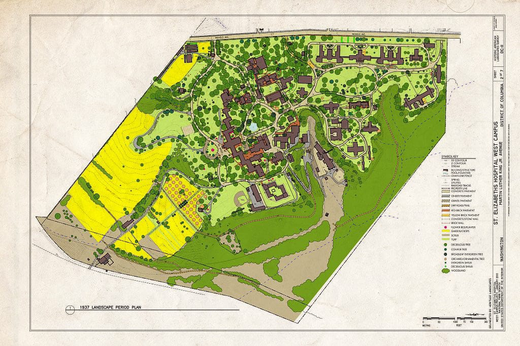 Blueprint 1937 Landscape Plan - St. Elizabeths Hospital West Campus, 2700 Martin Luther King Jr. Avenue, Southeast, Washington, District of Columbia, DC