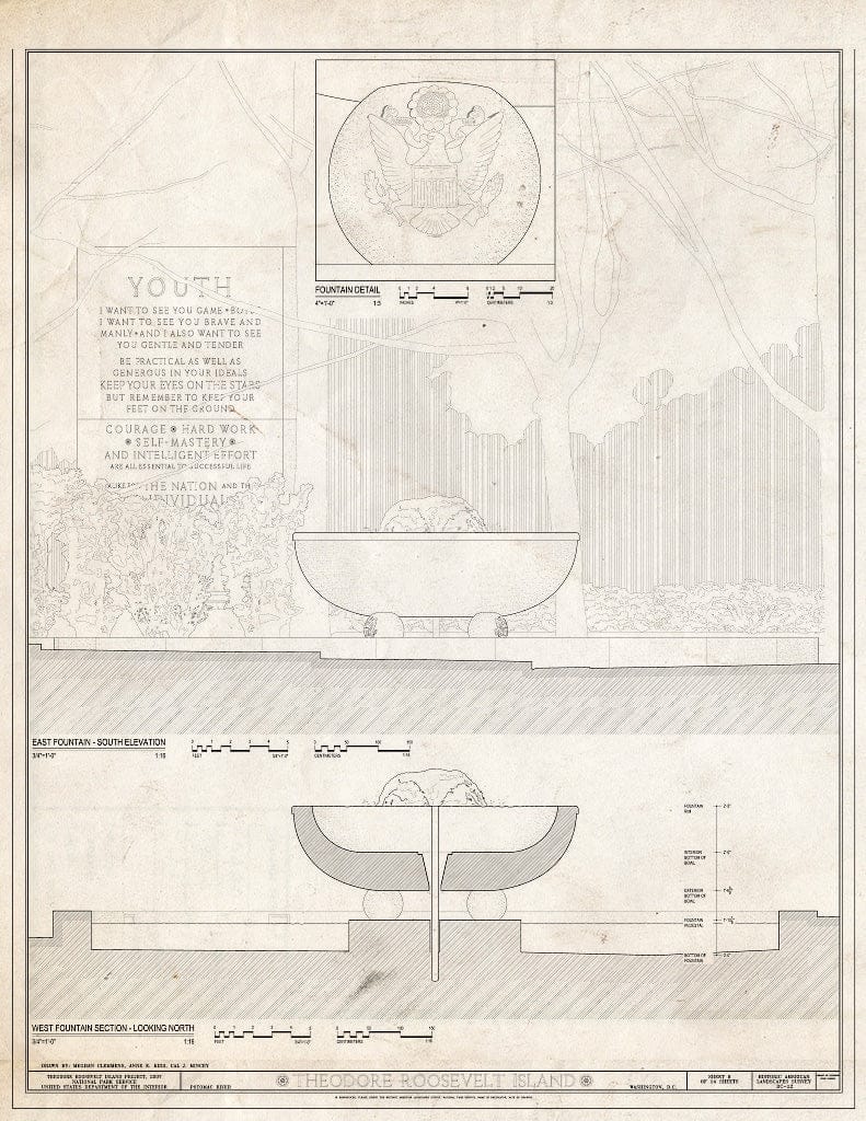 Blueprint Fountains - Theodore Roosevelt Island, Potomac River, Washington, District of Columbia, DC