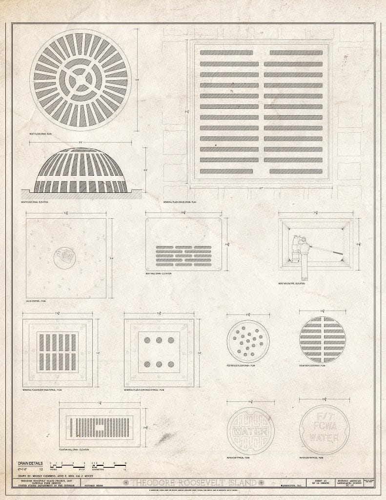 Blueprint Drain Details - Theodore Roosevelt Island, Potomac River, Washington, District of Columbia, DC