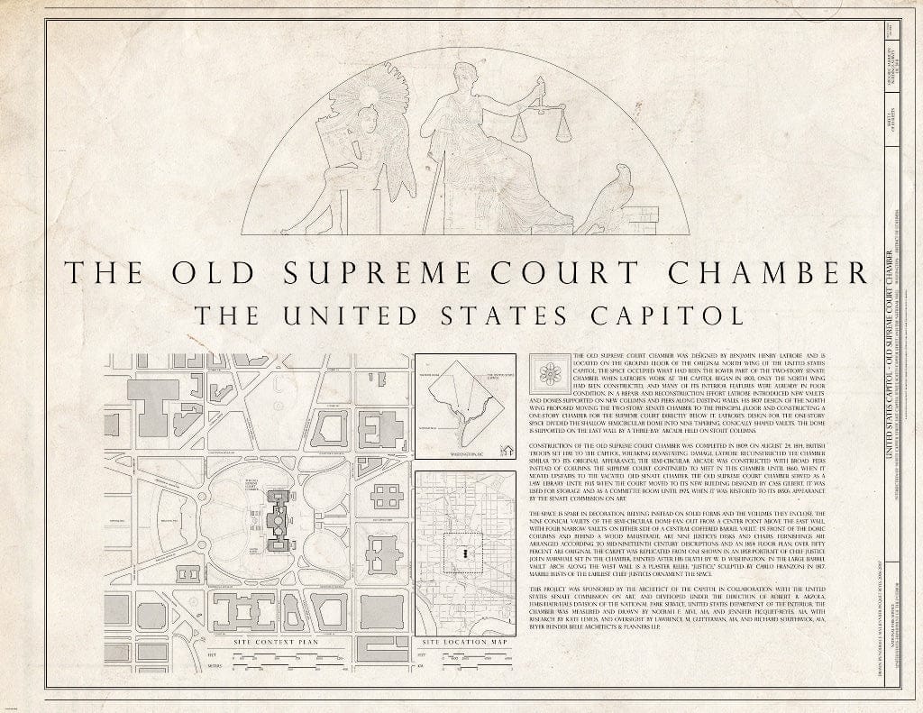 Blueprint Site Plan & Map - U.S. Capitol, Old Supreme Court Chamber, Intersection of North, South, East Capitol Streets & Capitol Mall, Washington, District of Columbia, DC