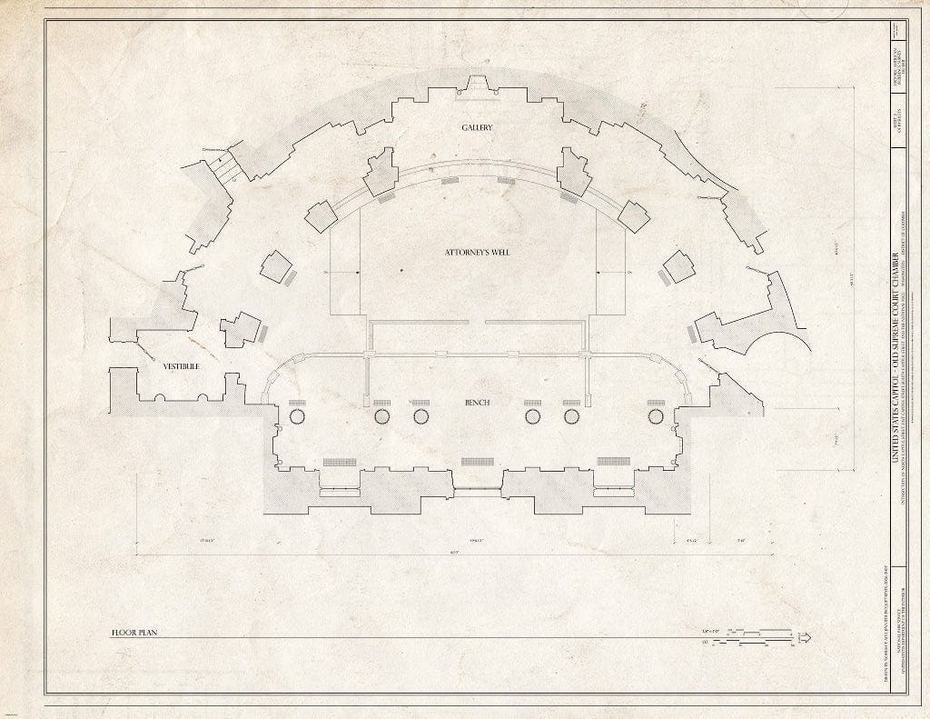 Blueprint Floor Plan - U.S. Capitol, Old Supreme Court Chamber, Intersection of North, South, East Capitol Streets & Capitol Mall, Washington, District of Columbia, DC