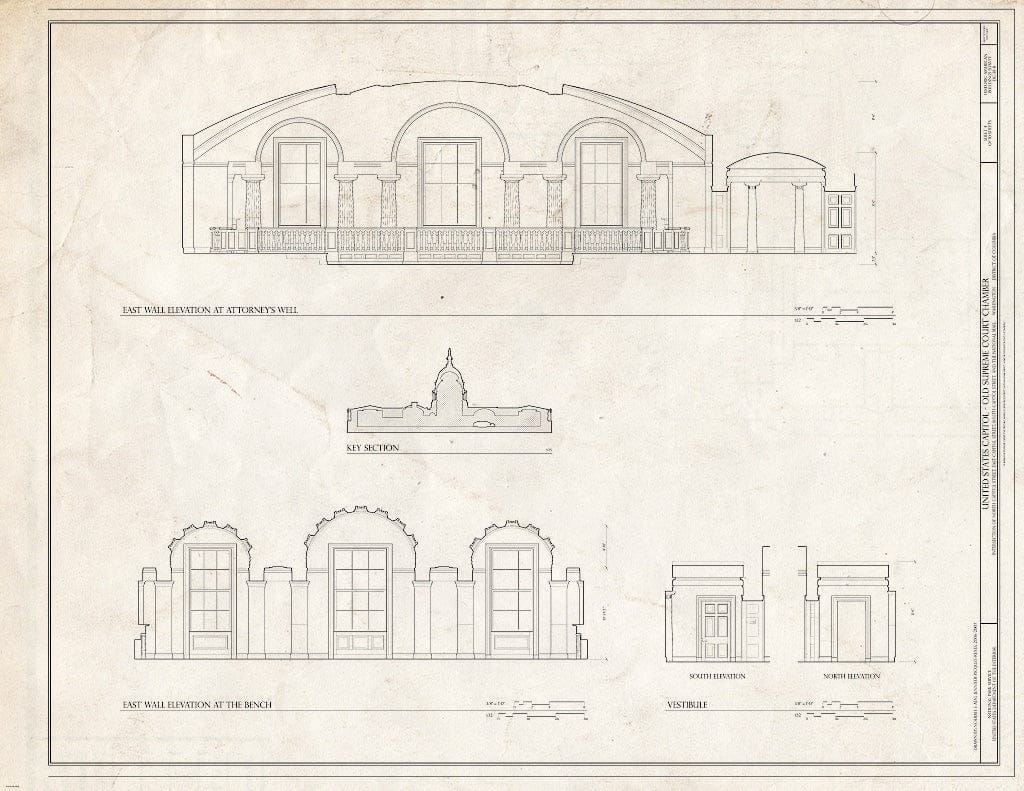 Blueprint East Wall Elevations - U.S. Capitol, Old Supreme Court Chamber, Intersection of North, South, East Capitol Streets & Capitol Mall, Washington, District of Columbia, DC