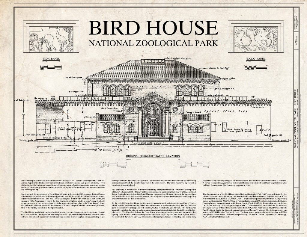 Blueprint Cover Sheet - National Zoological Park, Bird House, 3001 Connecticut Avenue NW, Washington, District of Columbia, DC