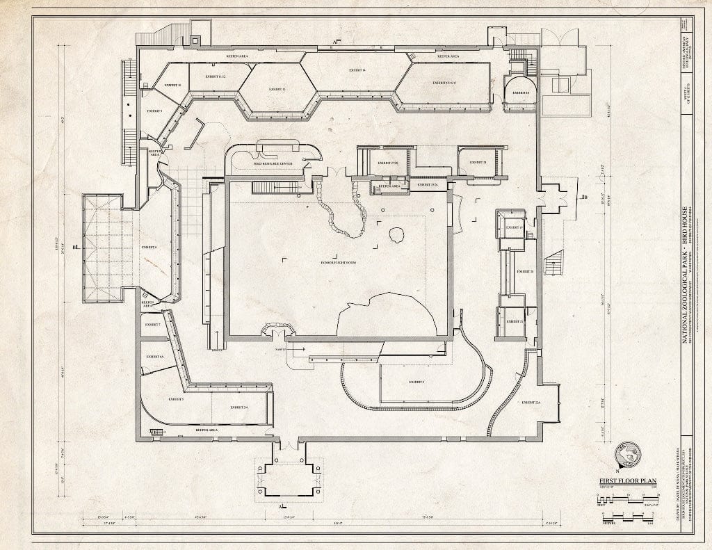 Blueprint First Floor Plan - National Zoological Park, Bird House, 3001 Connecticut Avenue NW, Washington, District of Columbia, DC