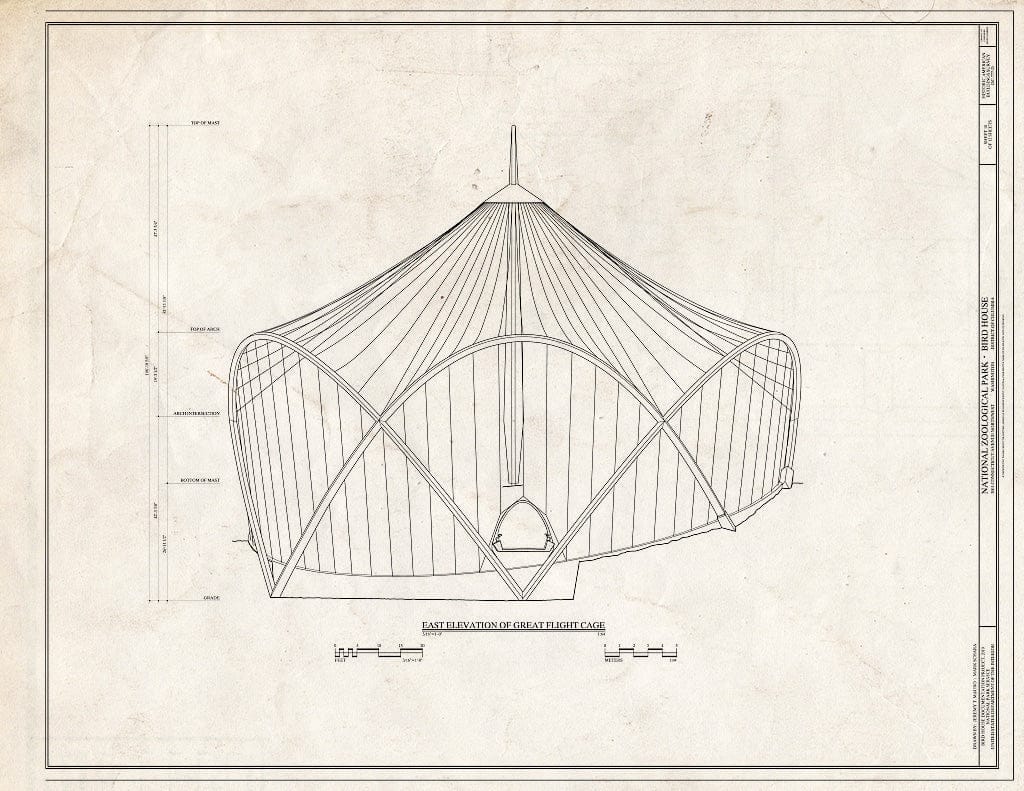 Blueprint East Elevation of Great Flight Cage - National Zoological Park, Bird House, 3001 Connecticut Avenue NW, Washington, District of Columbia, DC