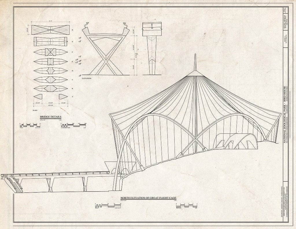 Blueprint Axonometric of Great Flight Cage - National Zoological Park, Bird House, 3001 Connecticut Avenue NW, Washington, District of Columbia, DC