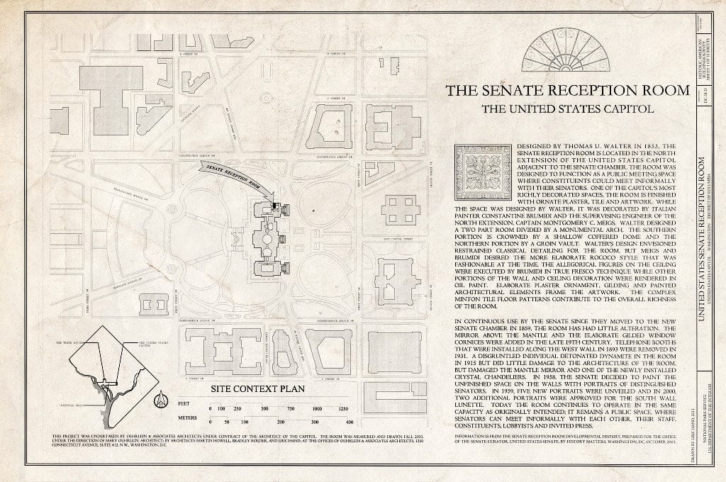 Blueprint Cover Sheet - U.S. Capitol, Senate Reception Room, Intersection of North, South, East Capitol Streets & Capitol Mall, Washington, District of Columbia, DC