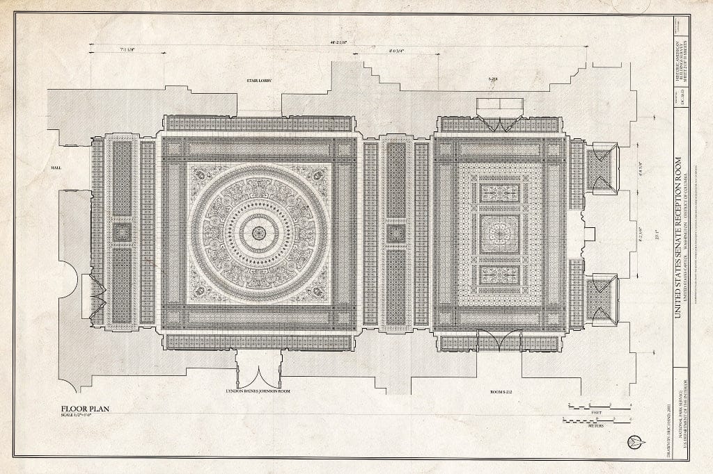 Blueprint Floor Plan - U.S. Capitol, Senate Reception Room, Intersection of North, South, East Capitol Streets & Capitol Mall, Washington, District of Columbia, DC