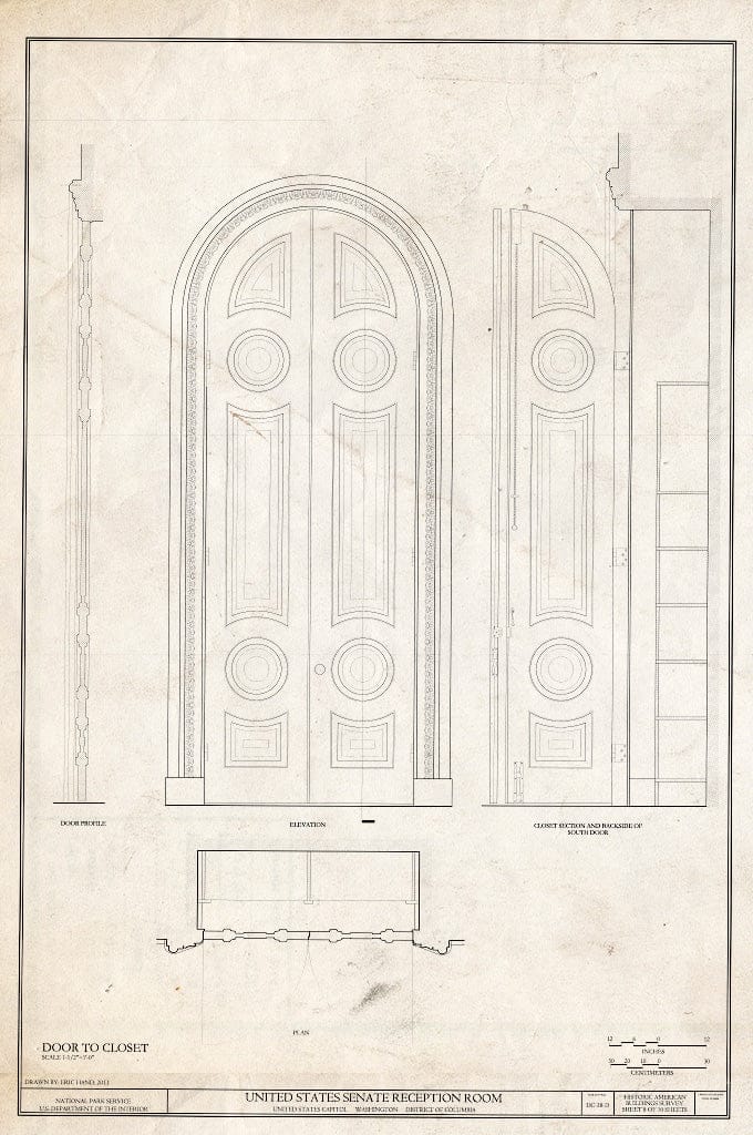 Blueprint Door to Closet - U.S. Capitol, Senate Reception Room, Intersection of North, South, East Capitol Streets & Capitol Mall, Washington, District of Columbia, DC