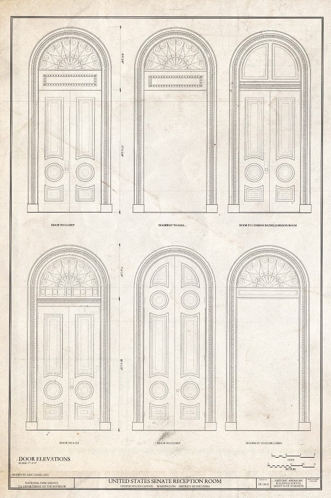 Blueprint Door Elevations - U.S. Capitol, Senate Reception Room, Intersection of North, South, East Capitol Streets & Capitol Mall, Washington, District of Columbia, DC