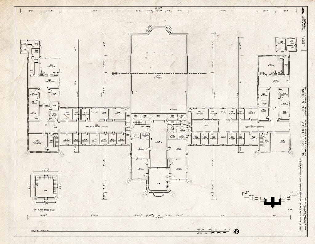 Blueprint 5. Fifth Floor Plan - St. Elizabeths Hospital, Center Building, 539-559 Cedar Drive, Southeast, Washington, District of Columbia, DC