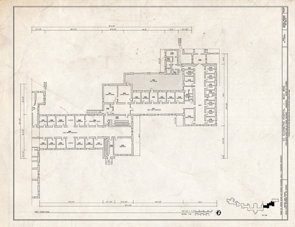 Blueprint 2. First Floor Plan - St. Elizabeths Hospital, West Wing, 539-559 Cedar Drive, Southeast, Washington, District of Columbia, DC