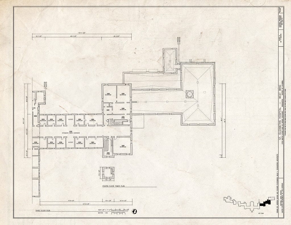 Blueprint 4. Third Floor Plan - St. Elizabeths Hospital, West Wing, 539-559 Cedar Drive, Southeast, Washington, District of Columbia, DC