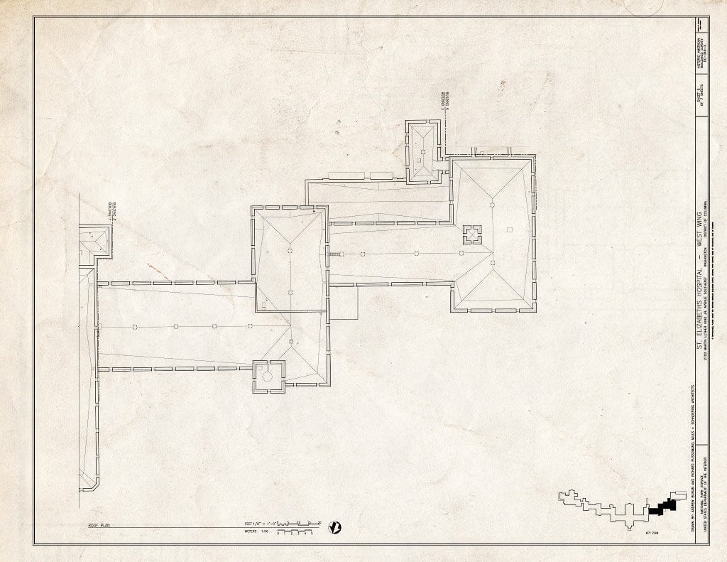 Blueprint 5. Roof Plan - St. Elizabeths Hospital, West Wing, 539-559 Cedar Drive, Southeast, Washington, District of Columbia, DC