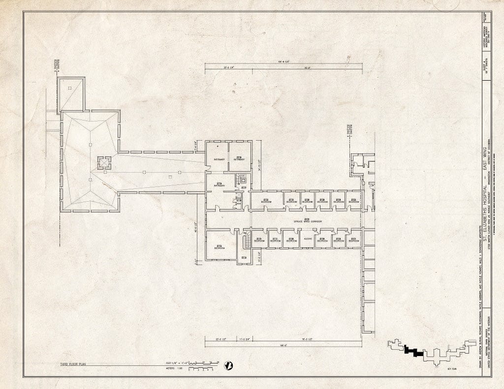 Blueprint 4. Third Floor Plan - St. Elizabeths Hospital, East Wing, 539-559 Cedar Drive, Southeast, Washington, District of Columbia, DC