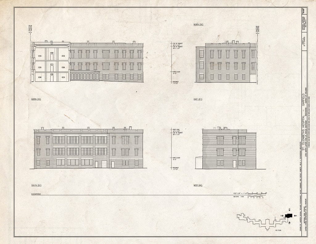 Blueprint Elevations - St. Elizabeths Hospital, Garfield, 539-559 Cedar Drive, Southeast, Washington, District of Columbia, DC