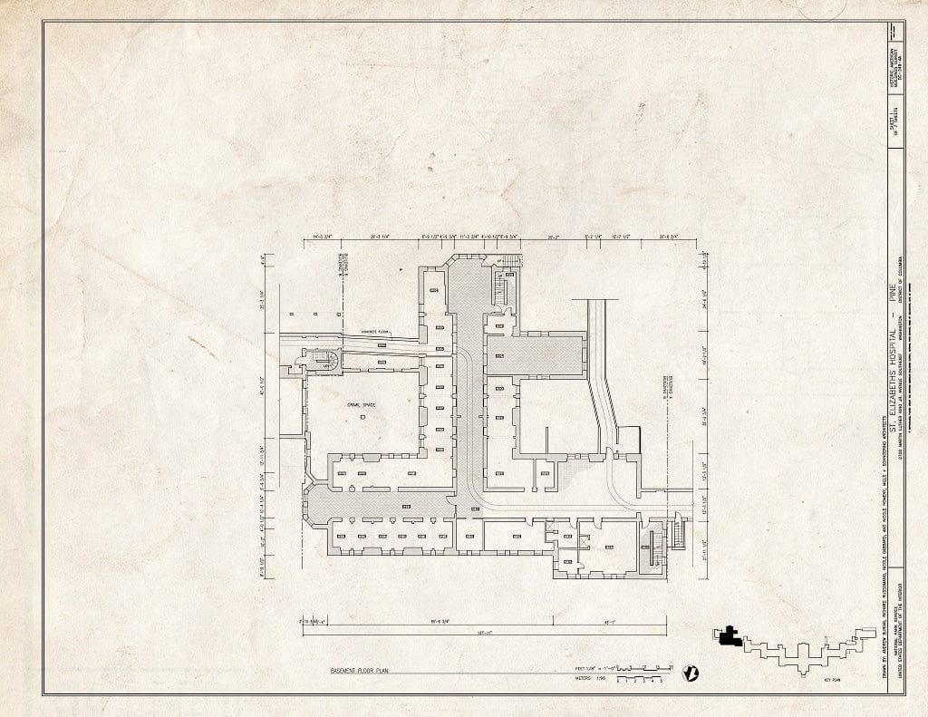 Blueprint Basement Floor Plan - St. Elizabeths Hospital, Pine, 539-559 Cedar Drive, Southeast, Washington, District of Columbia, DC