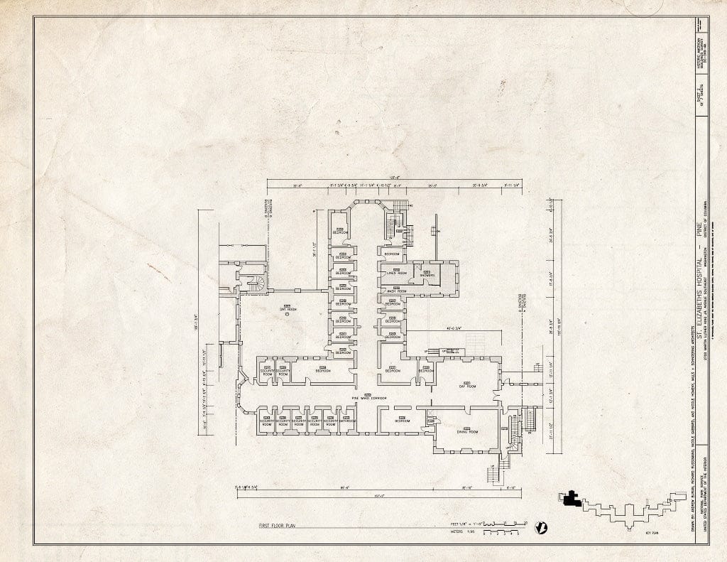 Blueprint First Floor Plan - St. Elizabeths Hospital, Pine, 539-559 Cedar Drive, Southeast, Washington, District of Columbia, DC