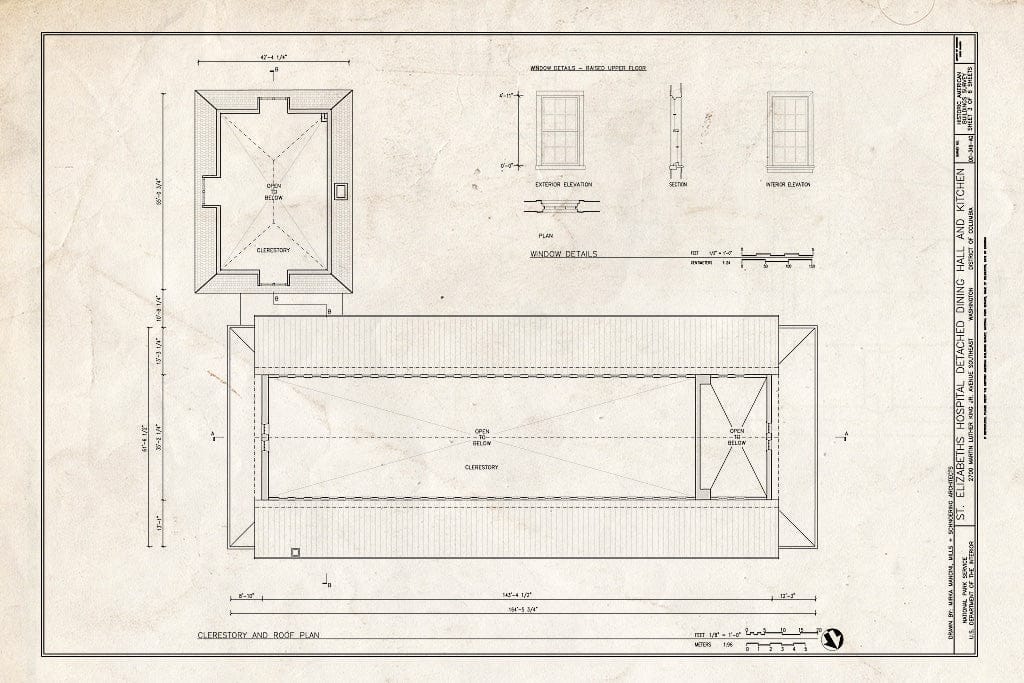 Blueprint Clerestory and Roof Plan - St. Elizabeths Hospital, Detached Dining Hall, 544-560 Redwood Drive, Southeast, Washington, District of Columbia, DC