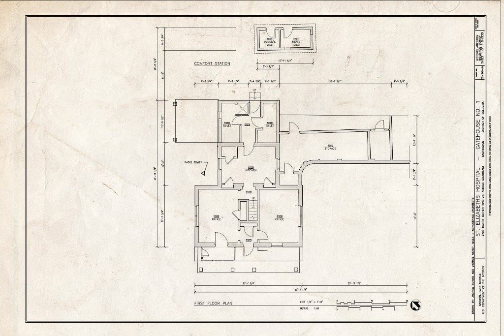 Blueprint First Floor Plan - St. Elizabeths Hospital, Gatehouse No. 1, 2695 Martin Luther King Jr. Avenue, Southeast, Washington, District of Columbia, DC