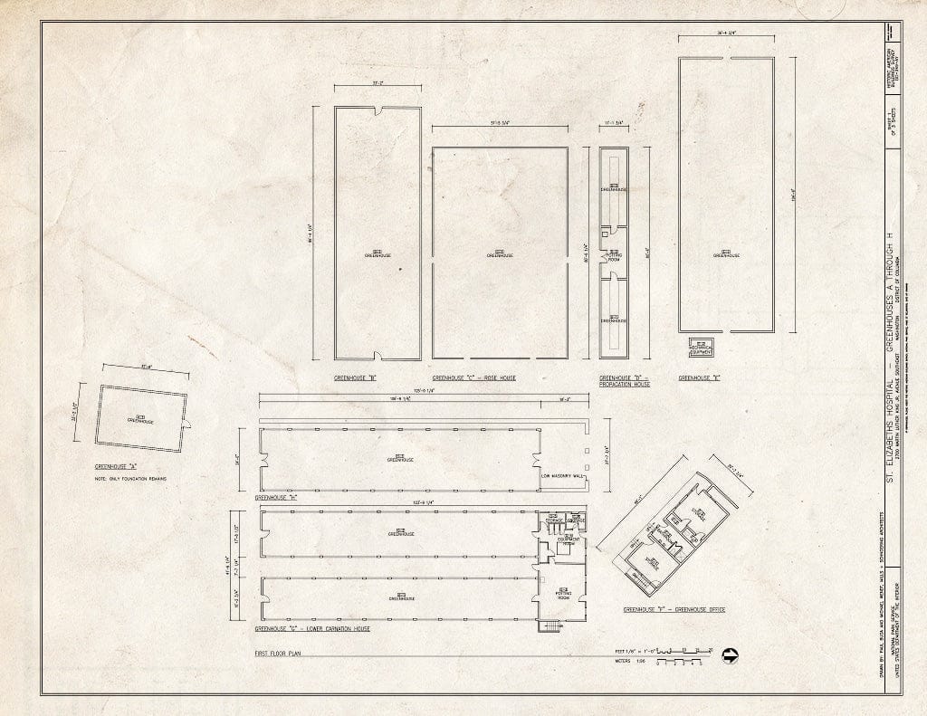 Blueprint First Floor Plans - St. Elizabeths Hospital, Greenhouses, 2675-2689 Martin Luther King Jr. Avenue, Southeast, Washington, District of Columbia, DC