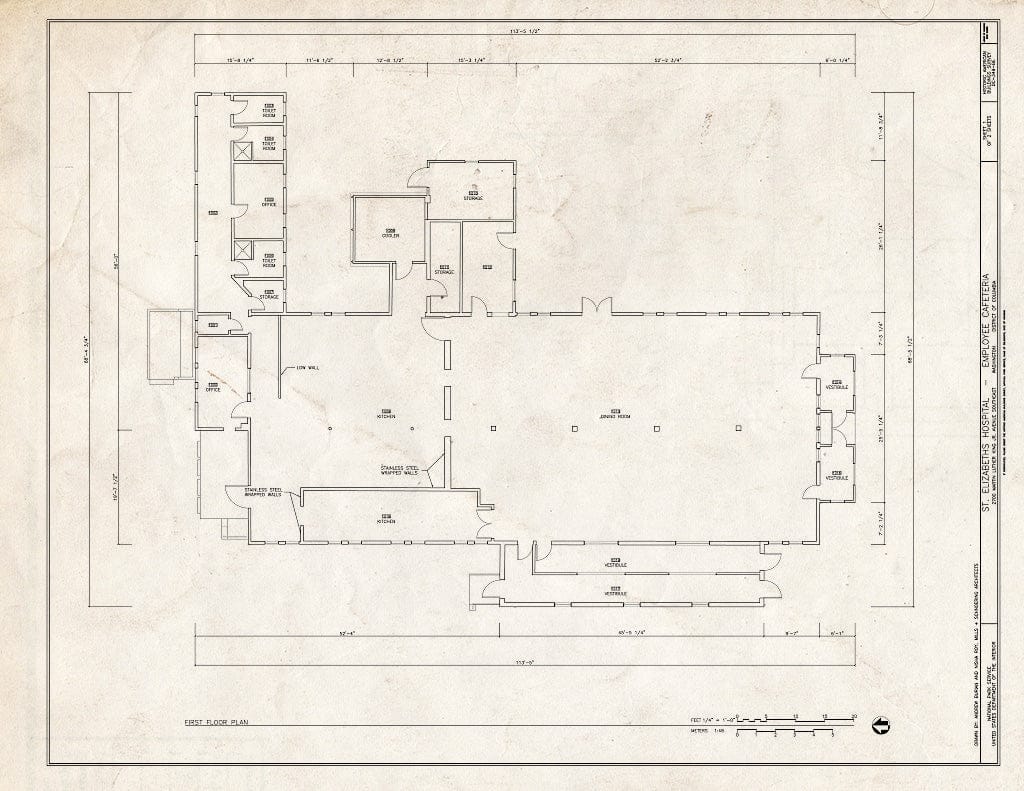 Blueprint First Floor Plan - St. Elizabeths Hospital, Employee Cafeteria, 676-698 Redwood Drive, Southeast, Washington, District of Columbia, DC