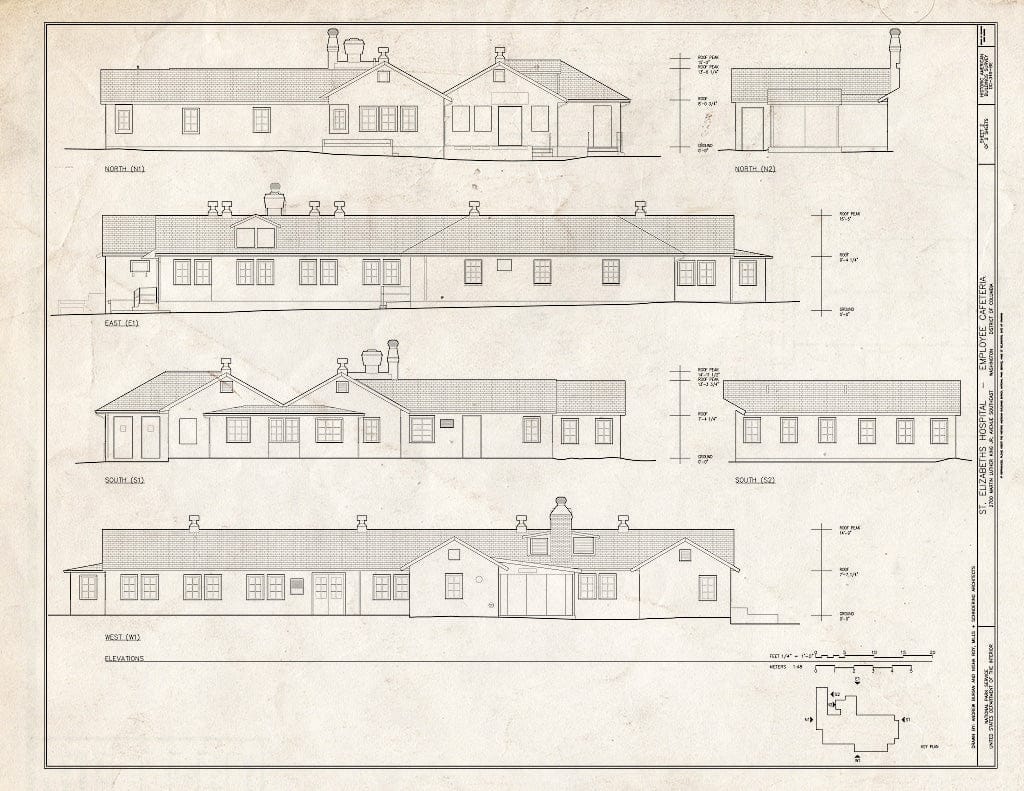 Blueprint Elevations - St. Elizabeths Hospital, Employee Cafeteria, 676-698 Redwood Drive, Southeast, Washington, District of Columbia, DC