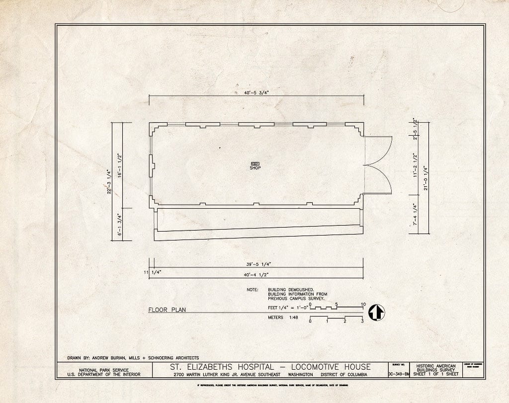 Blueprint Floor Plan - St. Elizabeths Hospital, Locomotive House, 2700 Martin Luther King Jr. Avenue, Southeast, Ash Street, Southeast, Washington, District of Columbia, DC