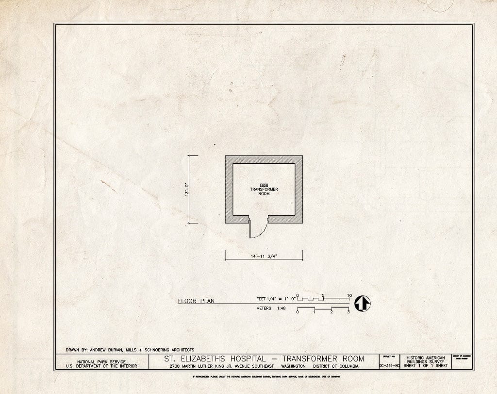 Blueprint Floor Plan - St. Elizabeths Hospital, Transformer Room, 2700 Martin Luther King Jr. Avenue, Southeast, Willow Street, Southeast, Washington, District of Columbia, DC