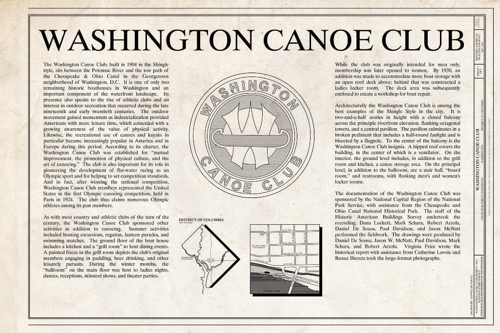 Blueprint 1. Cover Sheet - Washington Canoe Club, 3700 Water Street Northwest, Washington, District of Columbia, DC