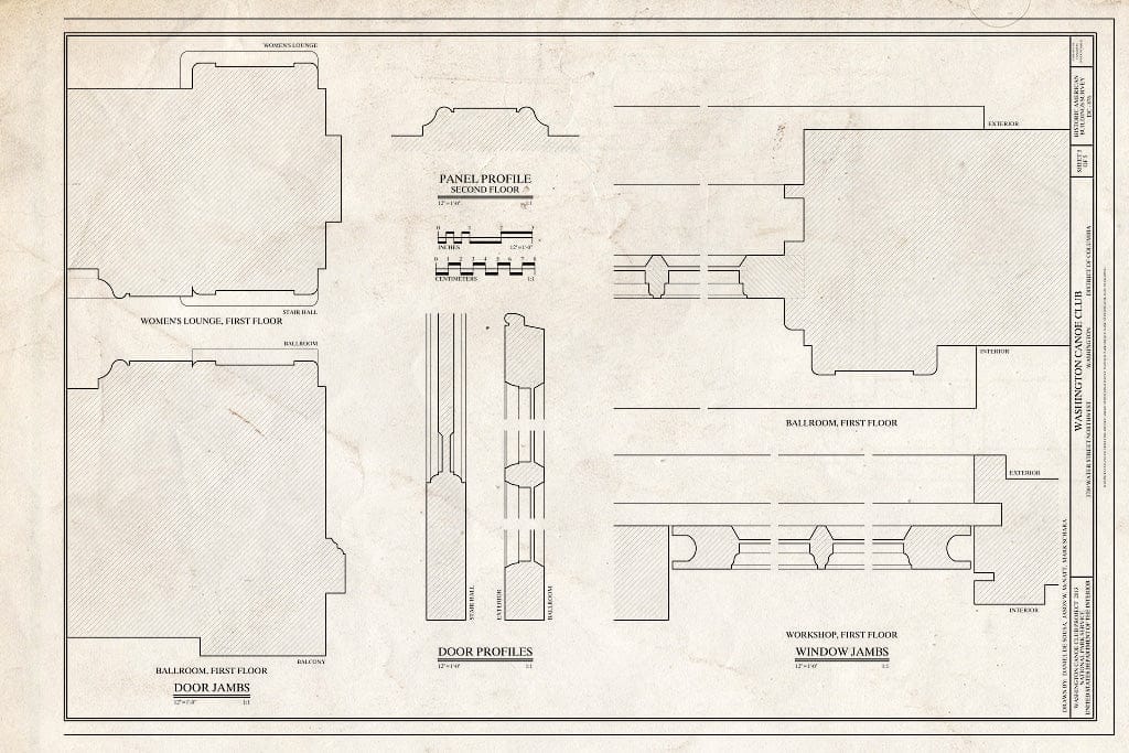 Blueprint 5. Door Profiles, Door and Window Jambs - Washington Canoe Club, 3700 Water Street Northwest, Washington, District of Columbia, DC