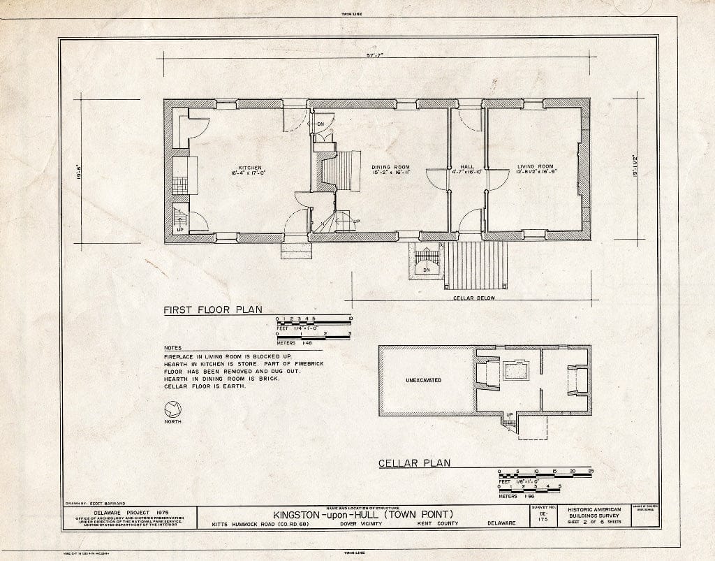 Blueprint First Floor Plan & Cellar Plan - Kingston-Upon-Hill, Kitts Hummock Road, Dover, Kent County, DE