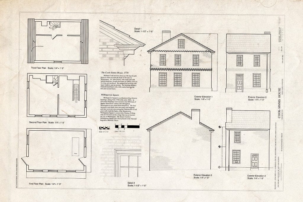 Blueprint Floor Plans, Elevations, Details - Cook-Simms House, 101 East Fourth Street, Wilmington, New Castle County, DE