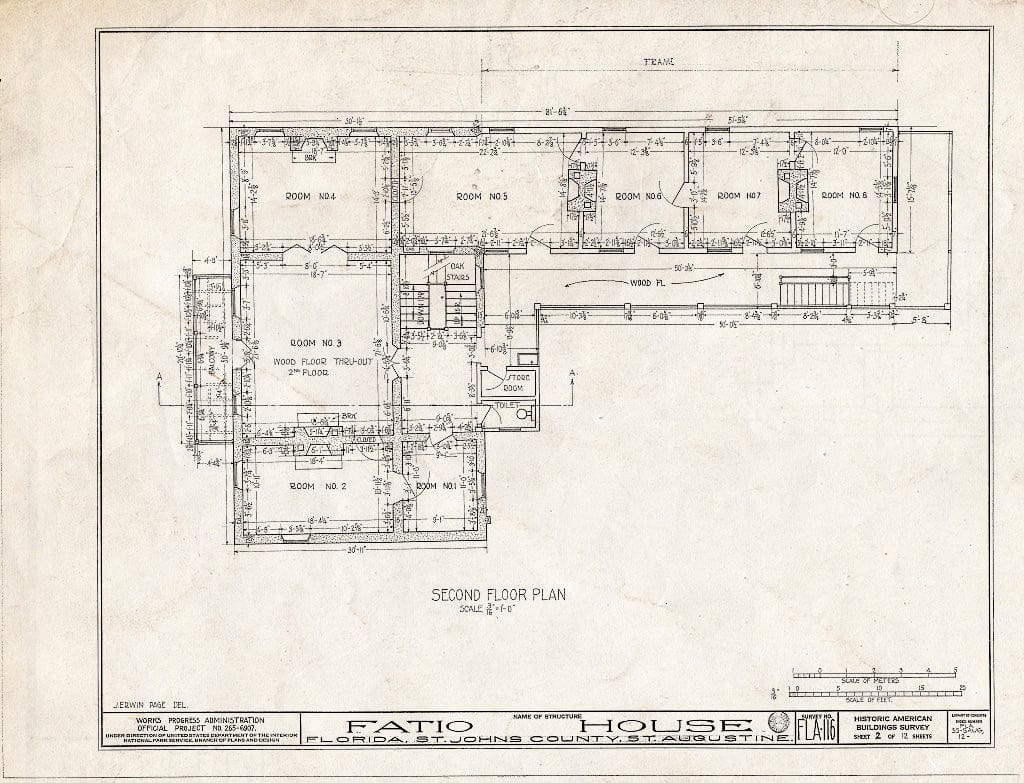 Blueprint 2. Second Floor Plan - Ximenez-Fatio House, 22 Aviles Street, Saint Augustine, St. Johns County, FL