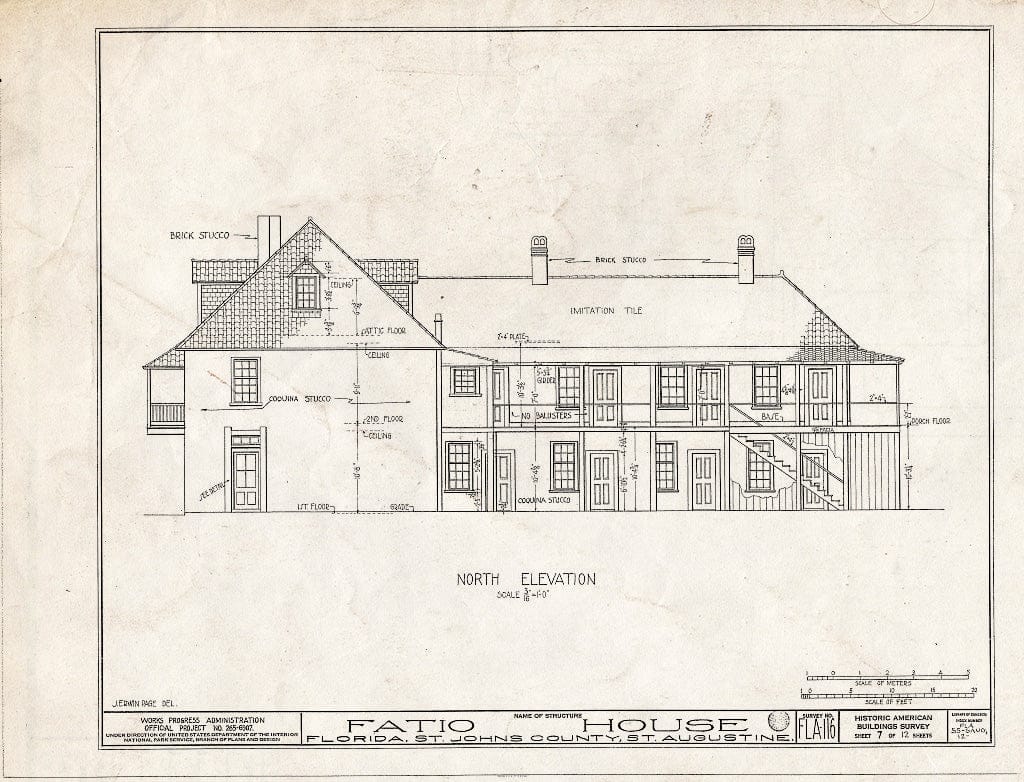 Blueprint 7. North Elevation - Ximenez-Fatio House, 22 Aviles Street, Saint Augustine, St. Johns County, FL