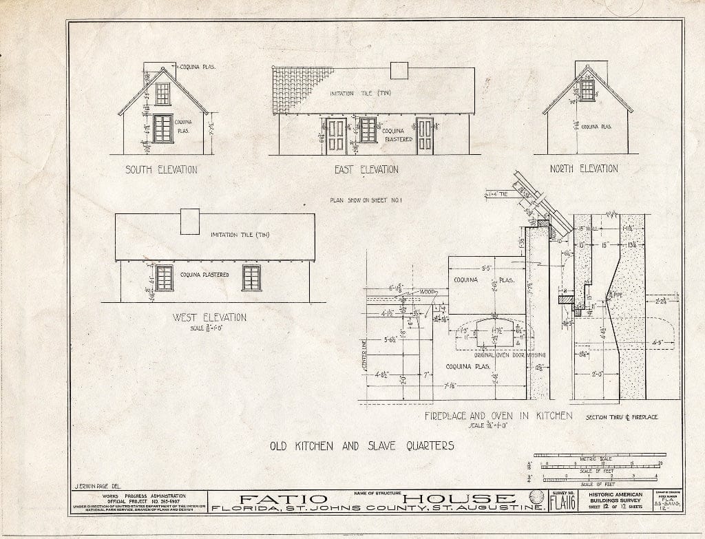 Blueprint 12. Old Kitchen and Slave Quarters - Ximenez-Fatio House, 22 Aviles Street, Saint Augustine, St. Johns County, FL