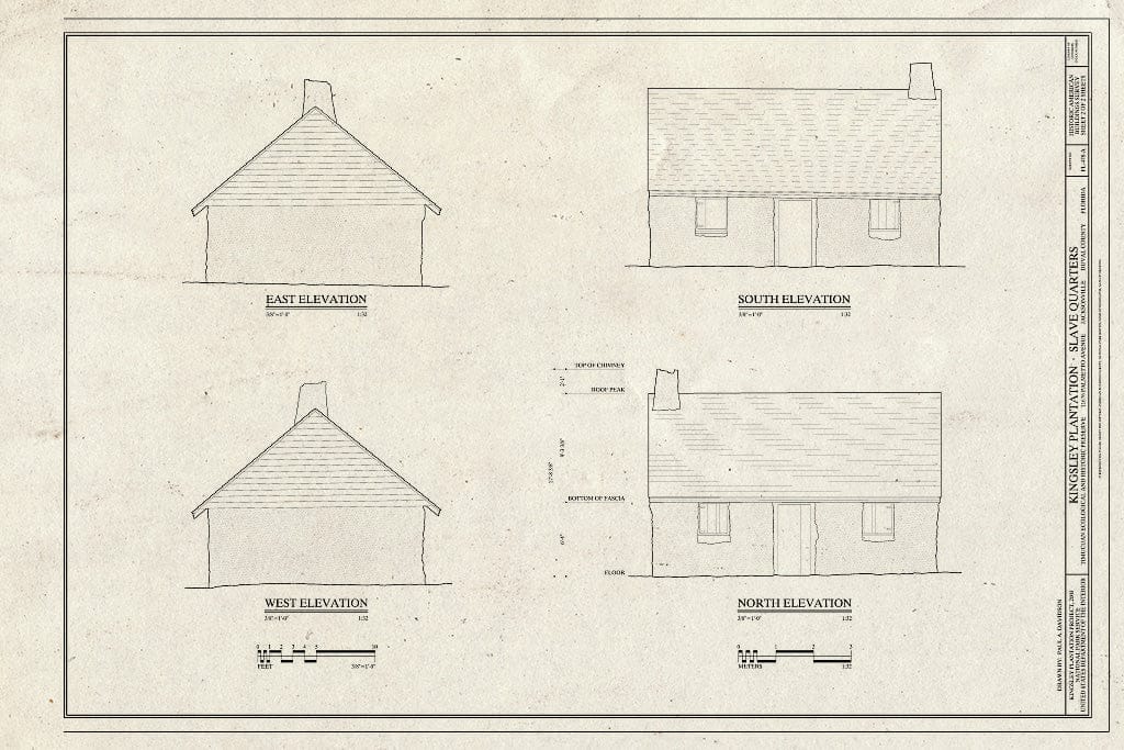 Blueprint Elevations - Kingsley Plantation, Slave Quarters, 11676 Palmetto Avenue, Jacksonville, Duval County, FL