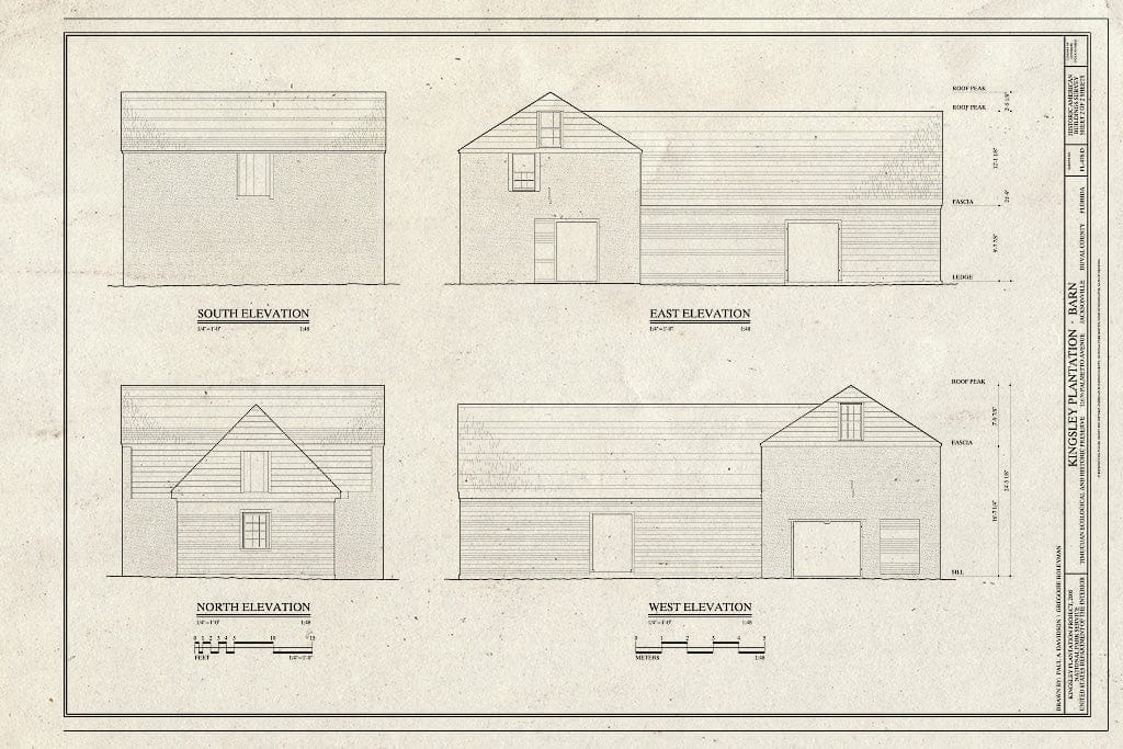 Blueprint Elevations - Kingsley Plantation, Barn, 11676 Palmetto Avenue, Jacksonville, Duval County, FL