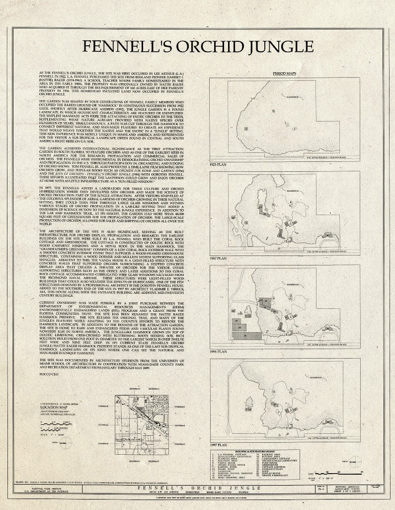 Blueprint Cover Sheet & Period Maps Showing site Evolution - Fennell's Orchid Jungle, 26715 Southwest 157 Avenue, Homestead, Miami-Dade County, FL