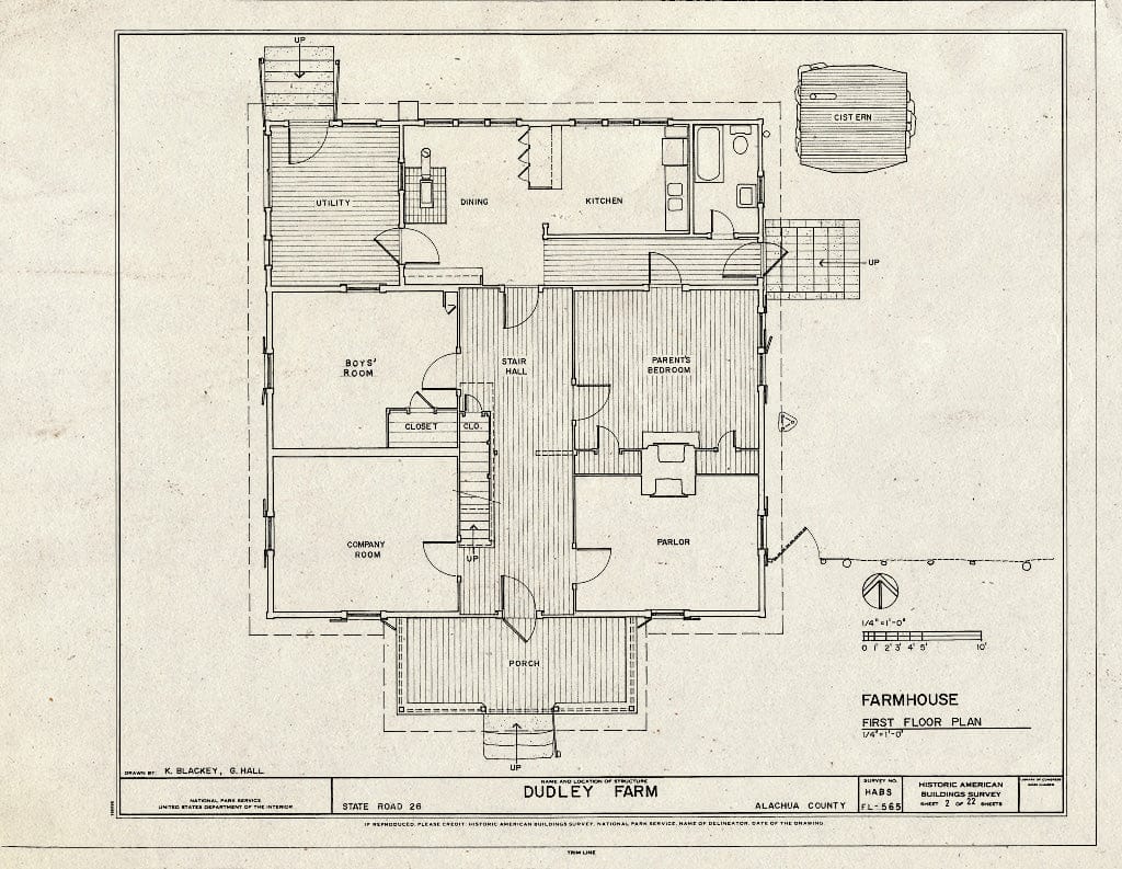 Blueprint Farmhouse - First Floor Plan - Dudley Farm, Farmhouse & Outbuildings, 18730 West Newberry Road, Newberry, Alachua County, FL