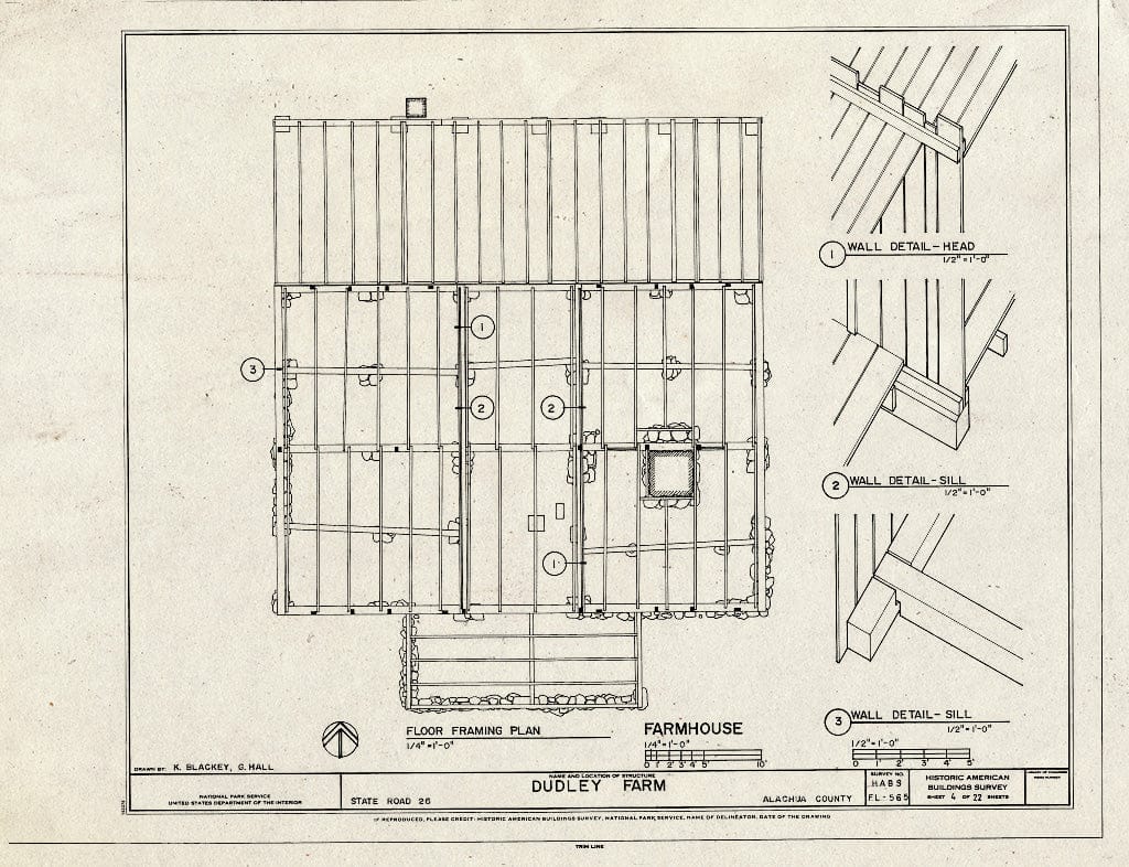 Blueprint Farmhouse - Floor Framing Plan - Dudley Farm, Farmhouse & Outbuildings, 18730 West Newberry Road, Newberry, Alachua County, FL