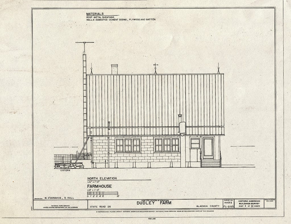 Blueprint Farmhouse - North Elevation - Dudley Farm, Farmhouse & Outbuildings, 18730 West Newberry Road, Newberry, Alachua County, FL