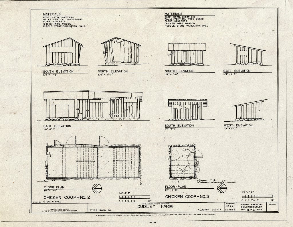 Blueprint Chicken Coop No. 2 & No. 3 - Elevations & Floor Plans - Dudley Farm, Farmhouse & Outbuildings, 18730 West Newberry Road, Newberry, Alachua County, FL