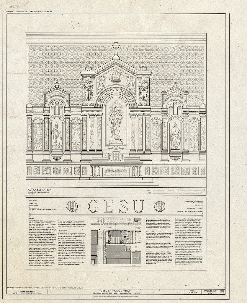 Blueprint Cover Sheet with Altar Elevation - Gesu Catholic Church, 118 Northeast Second Street, Miami, Miami-Dade County, FL