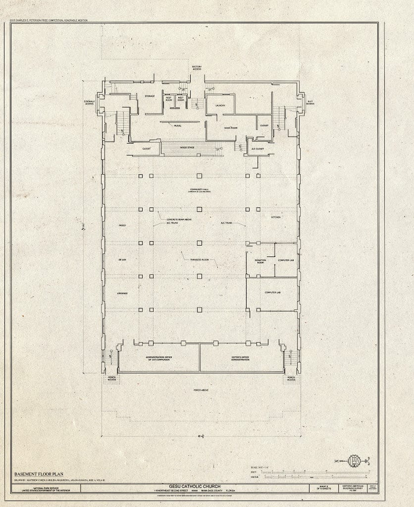 Blueprint Basement Floor Plan - Gesu Catholic Church, 118 Northeast Second Street, Miami, Miami-Dade County, FL